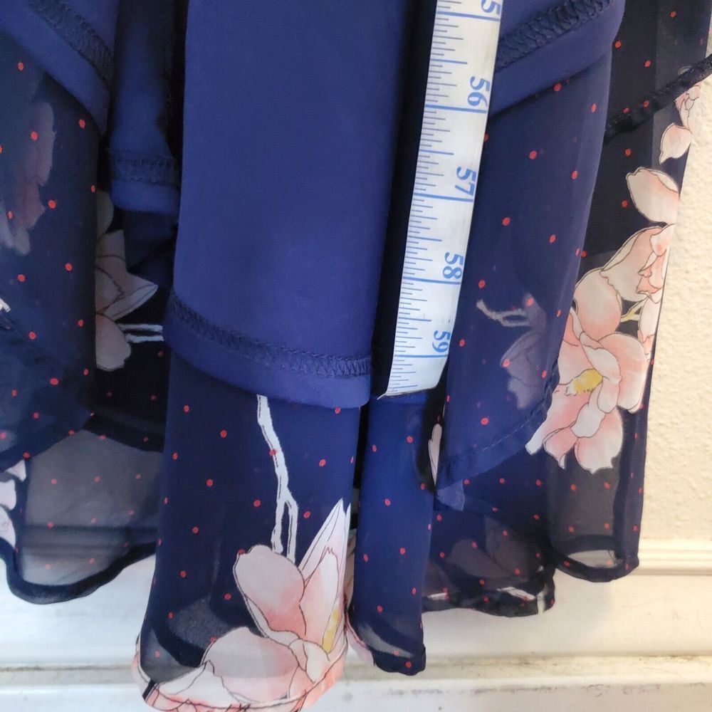 Lulus Maxi Dress Loiselle Navy Blue Floral Print Polka Dot Wrap Dress Size M NWT - Picture 16 of 16